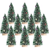 Yookat 10Pcs Mini Christmas Trees Small Sisal Trees Mini Pine Tree with Wood Base Bottle Brush Tree for Christmas Winter Decoration (Green)