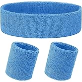 Yolev 3Pieces Sweatband Set, Sports Headband and Wristbands, Set of 1 Headband and 2 Wristbands, for Athletic Men and Women, Black and Neon Green, One Size(Light Green)