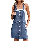 Glamaker Women's Denim Overall Dress Jean Sleeveless 2025 Mini Pinafore Casual Button Dress with Pocket