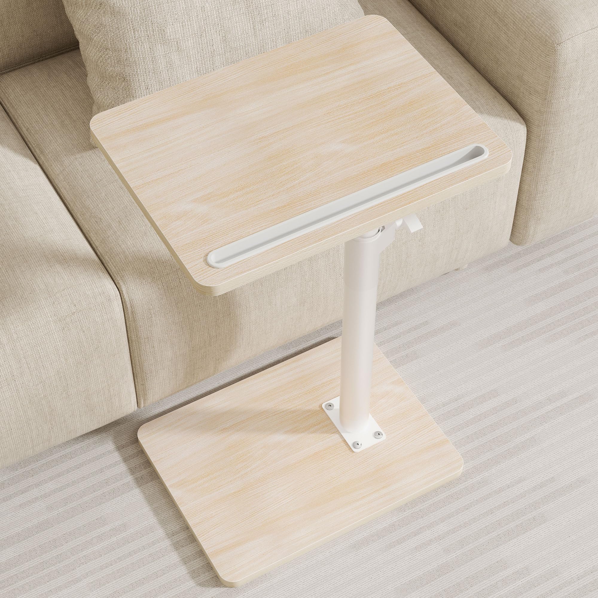Photo 1 of YUHFERA Sofa Armrest Tray Table for Couch - 360° Swivel Height Adjustable End for Small Spaces, Snack Side Table for Bed or Chair with Phone & Tablet Slot (Oak,Standard)
