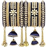Aheli Wedding Party Designer Velvet Faux Stone Studded Bridal Bangle Set Chuda with Hangings Indian Traditional Ethnic Fashion Jewelry Gift for Women