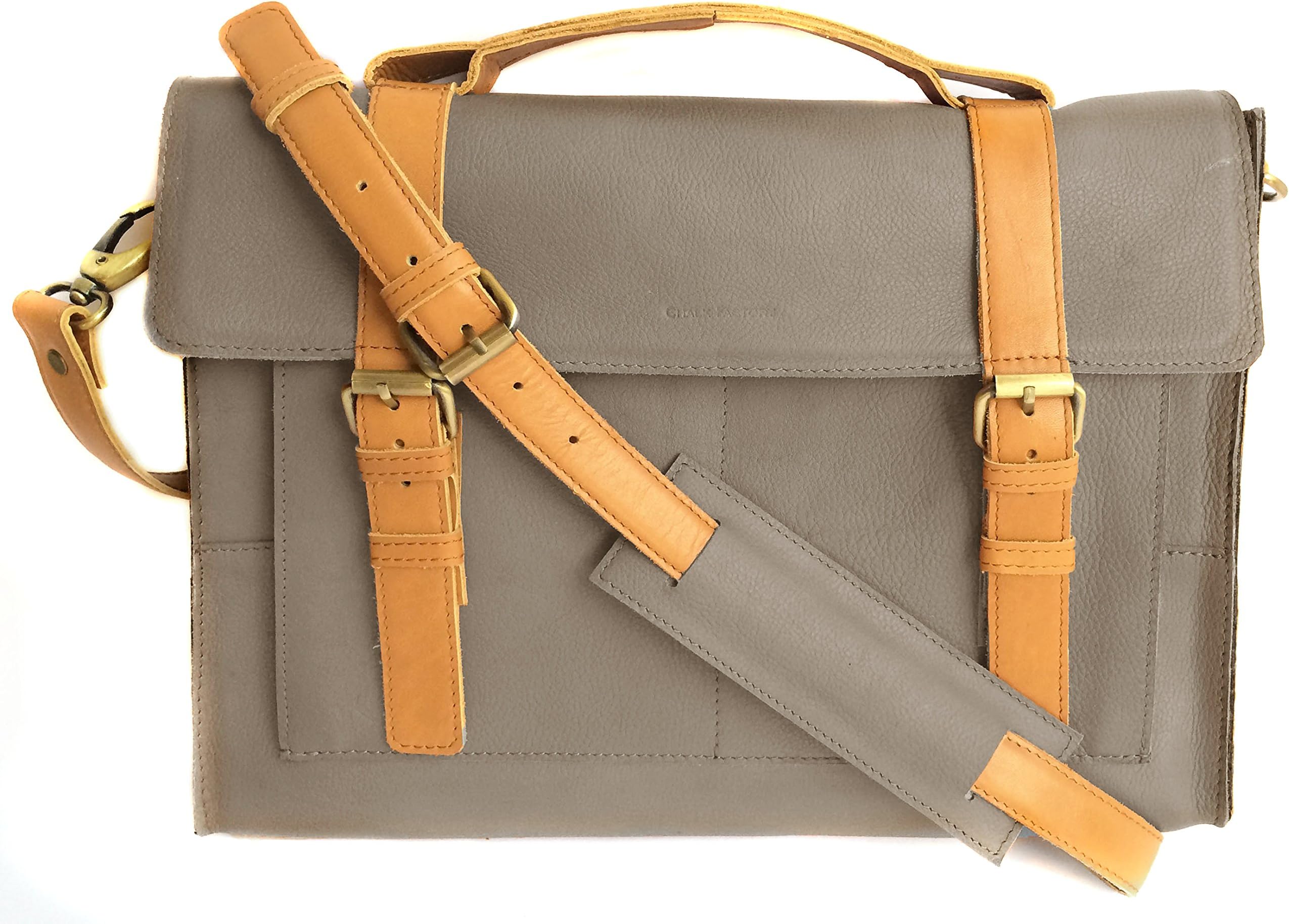 Chalk Factory Heavy Leather Messenger Bag Custom Made for Dell Alienware 13-inch Laptop #HNDL, Grey