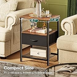 Huuger Night Stand with Fabric Drawer, Side Table