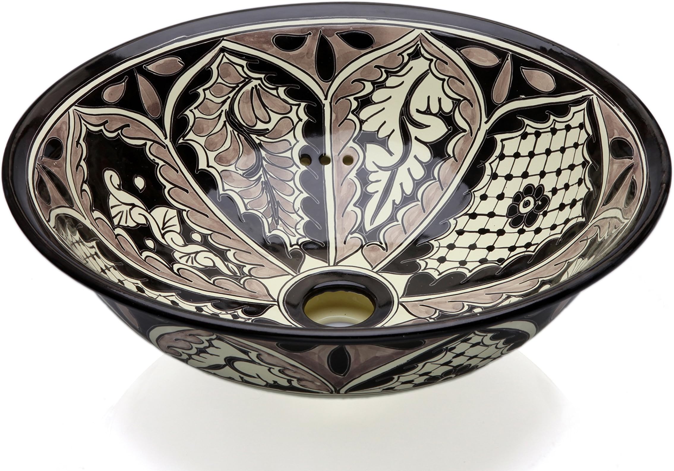 ATALAYA - Talavera Mexican Wash Basin - Cerames | Counter top washbasin 40.5 cm x 15 cm | Black wash Basin from Mexico for bathrooms, Rustic Kitchens
