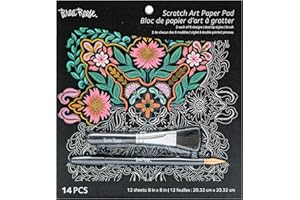 Brea Reese® Scratch Art Paper Pad Mandala 8x8, 12 Intricate Designs, Metallic Shimmer,Guided Illustration, Family Craft Kit, Frameable Artwork for Home Walls, Burst of Color, Mindful Relaxation