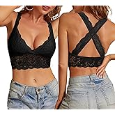 SHEKINI Women Floral Lace Bra Padded Breathable Bralette Halter Bra Wire Free Racerback Bra