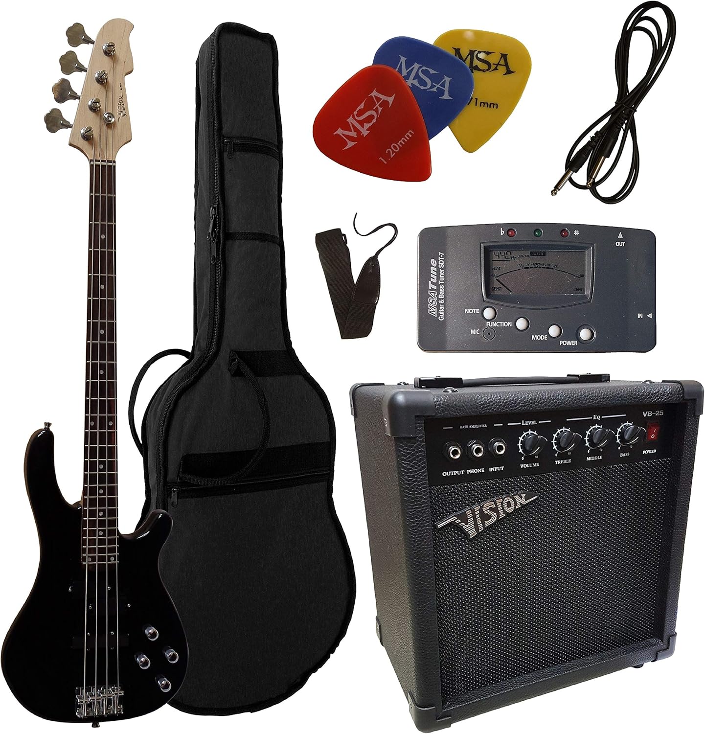 B-WARE Komplettes E-Bass Set Bass Gitarre Verstärker Amp Tasche Gurt Kabel Noten