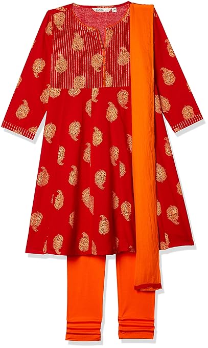 Girls' Straight Regular Fit Salwar Suit(Colors & Print May Vary)
