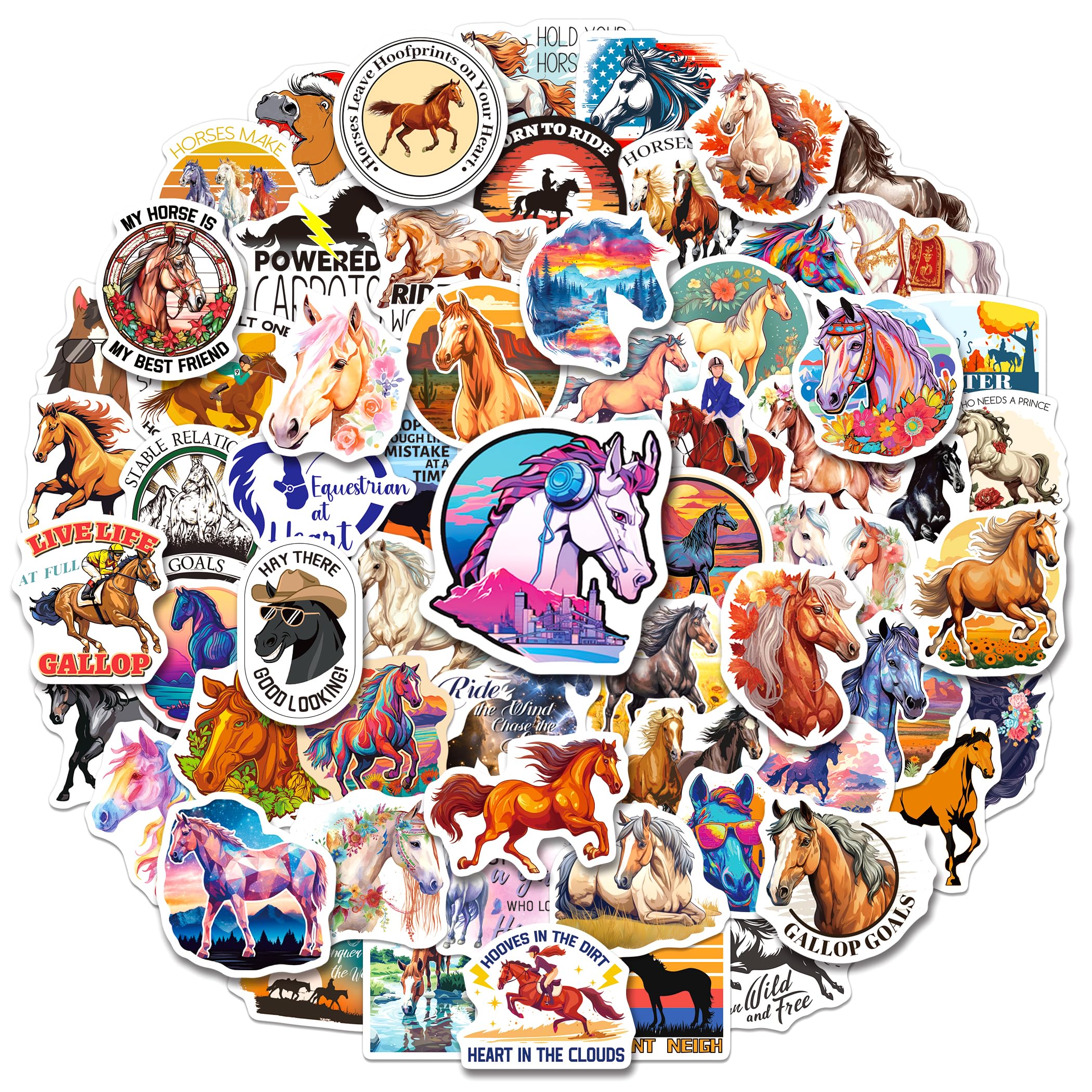 YTSQLER 200 PCS Horse Stickers, Pony Riding Stickers for Horse Party Favors Laptop Water Bottle Helmet, Waterproof Riding Decals for Kids Teens Adults