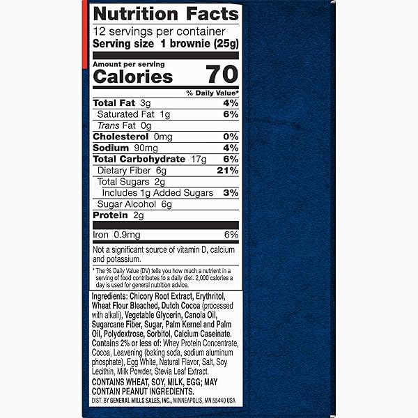 FIBER ONE BROWNIES, CHOCOLATE FUDGE BROWNIE, 90 CALORIE BAR, 12 CT, 10.6 OZ