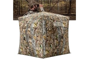 BLAUSE Hunting Blind, 270 See Through Ground Blind with Portable Carrying Bag, 2-3 Persons Camouflage Pop Up Blinds for Deer & Turkey Hunting, Noise-Free Slide Windows for Easy Observation