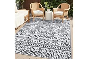 OLANLY Waterproof Outdoor Rug 4x6 ft, Reversible Plastic Patio Rug Outdoor Carpet, Geometric Pattern Large Outdoor Area Rug D