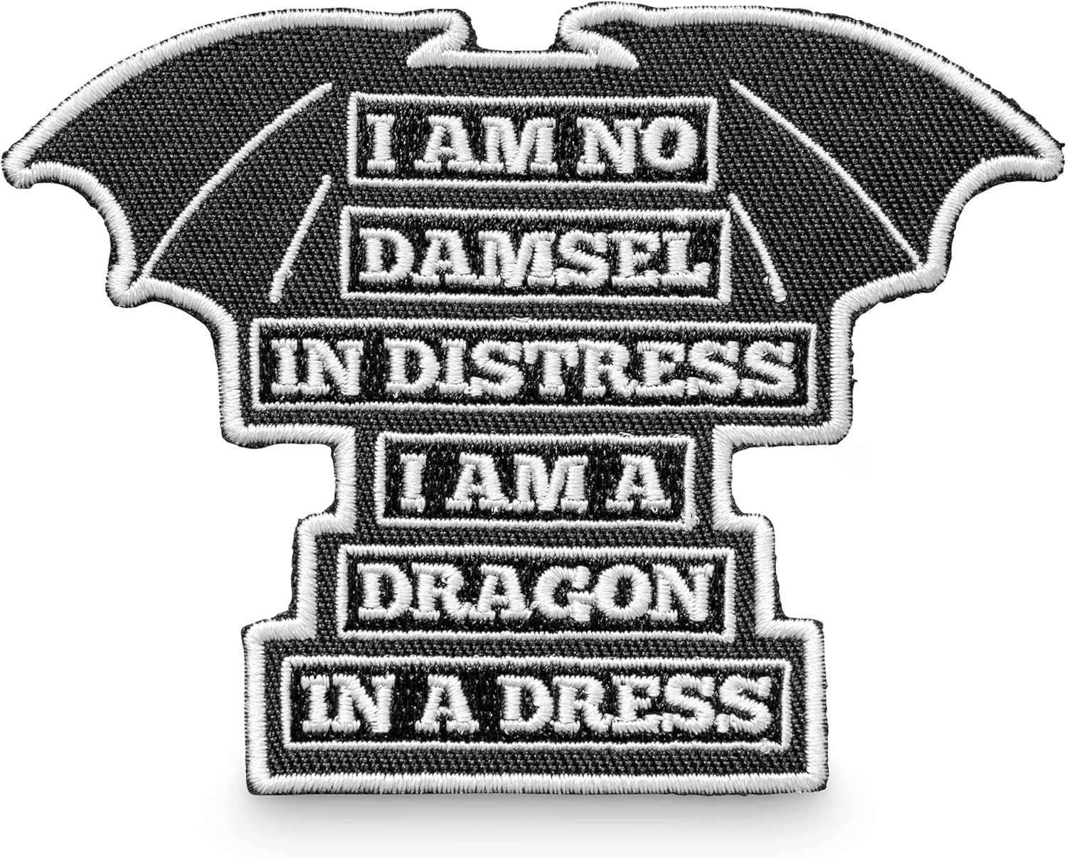Mixed Media - Moonmoli Embroidered Patches for Jackets, Feminist Design, I Am No Damsel In Distress I Am A Dragon In A Dress - Sew On or Iron On Patch for Clothes, Jeans, Pants, Denim, Bag, Hat - Punk Style, Black