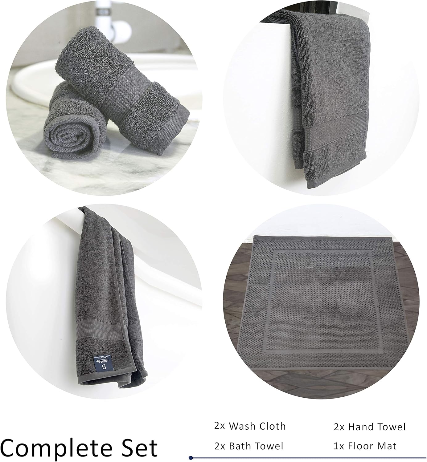 Blake Deluxe 7 Piece Bath Towel and Bath Mat Set - Densely Woven Premium Ultra Soft, High Absorbency Combed Cotton - Luxury Spa Bath Towels - 700 GSM (Light Grey): Home & Kitchen