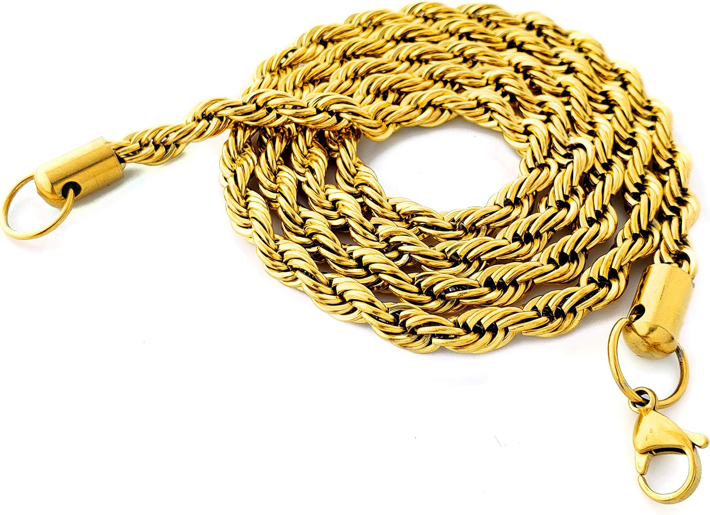 Alpha Glace 18k Gold Plated Stainless Steel Rope Chain (18", 20", 22", 24", 26" & 30")