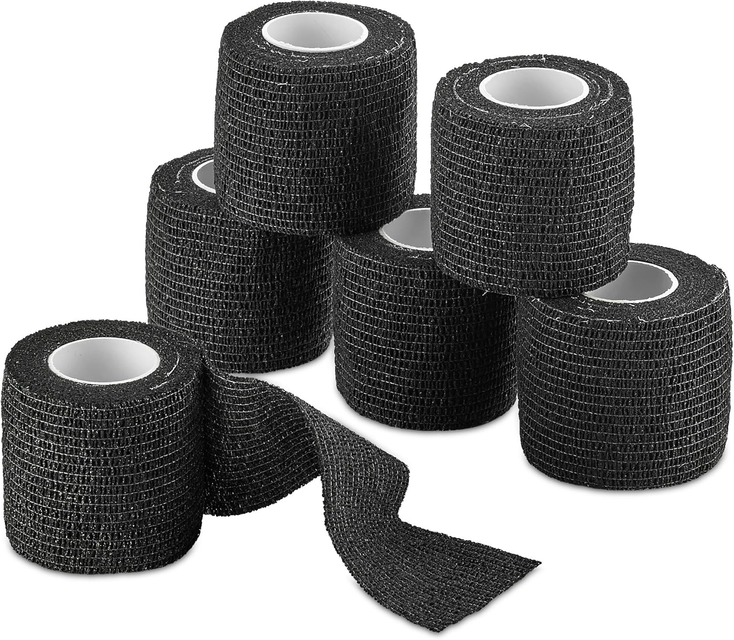 Self-Adherent Cohesive Bandage - Black Medical Wrap - 6 Rolls 2" Wide x 5 Yards Sports Tape for Medical Use, Sports, First Aid and Helps Protect Skin: Health & Personal Care
