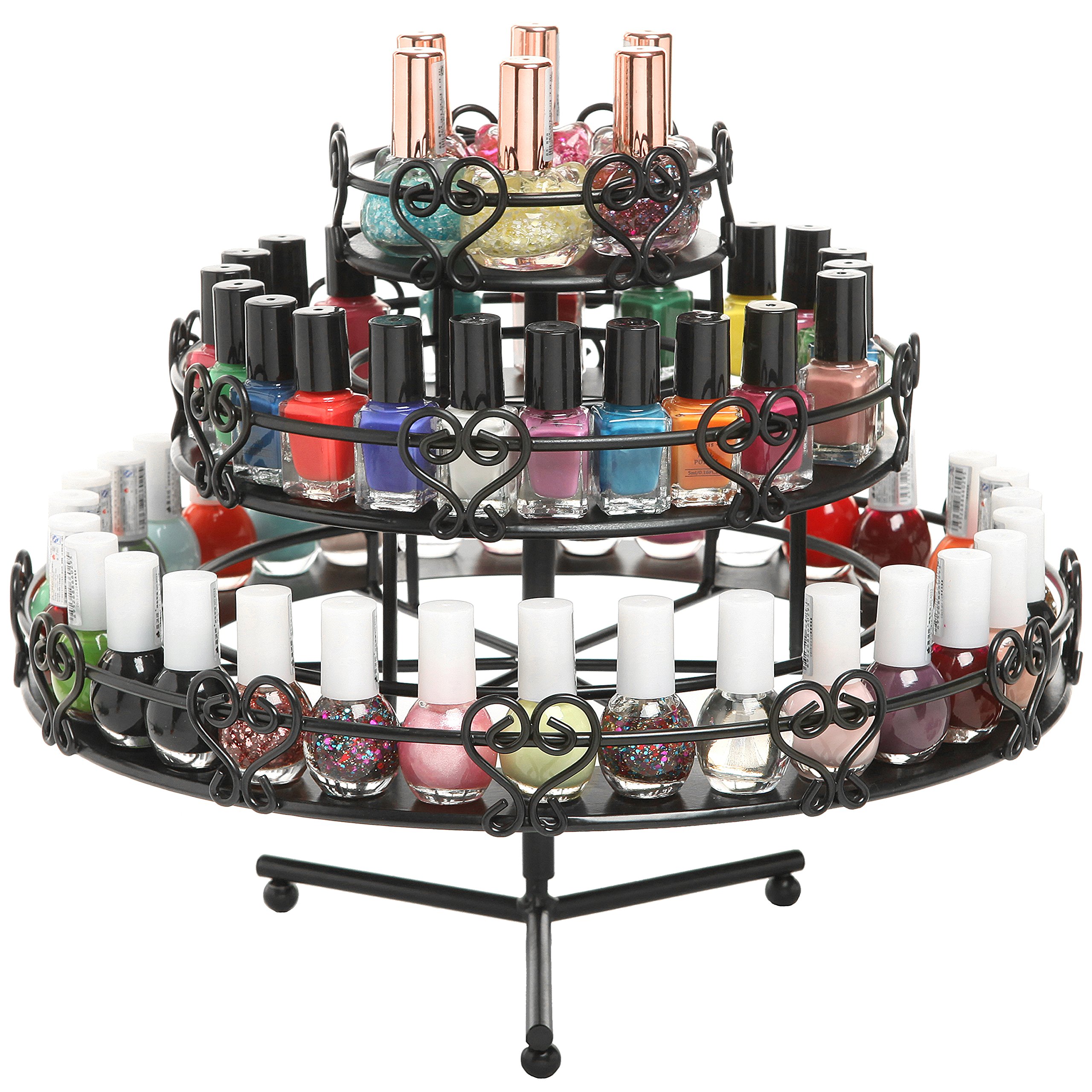 MyGift 3 Tier Salon Style Black Metal Spinning Carousel