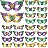 ShinyMatch 24 Pcs Mardi Gras Masquerade Mask Bulk Venetian Carnival Mask Metallic Shining Half Party Masks Retro Punk Masks for Fancy Costume Party Supplies Prom Parties Ballroom Event Masquerade Ball