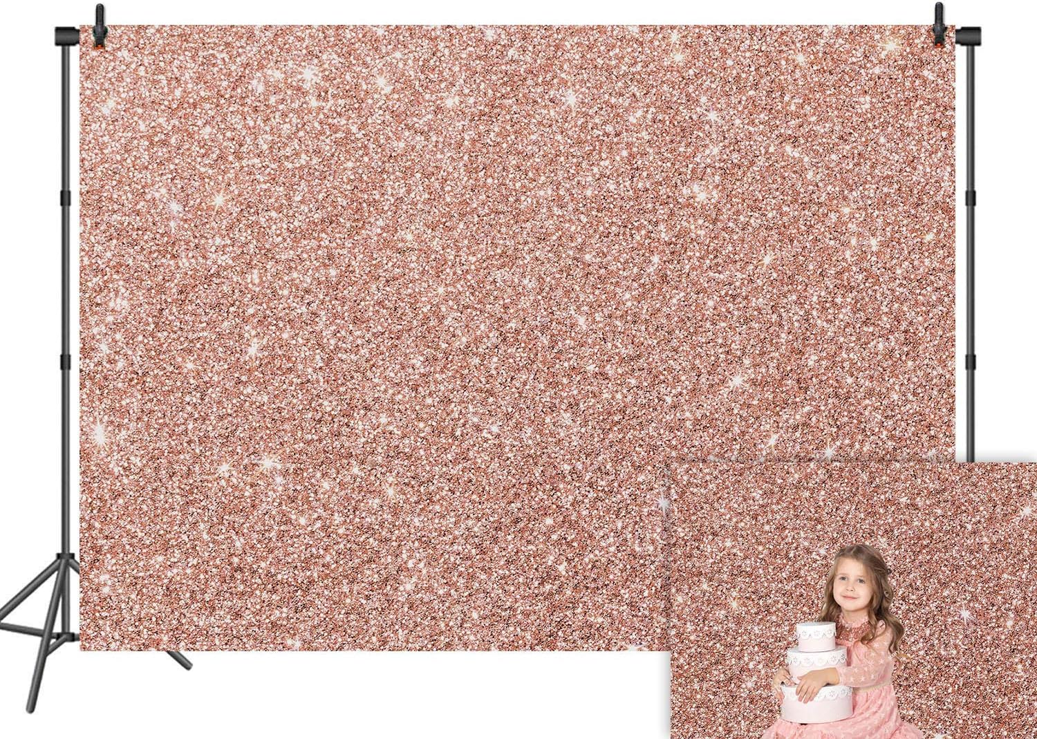 DANIU Rose Gold Backdrop (Not Sequin Glitter) 7x5ft Vinyl Shiny Glittering Birthday Party for Girl Newborn Baby Showers Portrait Photography Background Studio Photo Booth Props