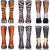 SATINIOR 6 Pairs Funny 3D Animal Socks Halloween Christmas Crazy Paws Socks Novelty Animal Cat Dog Horse Dinosaur Paw Tiger Crew for Men Women Teens Supplies, Classic Colors
