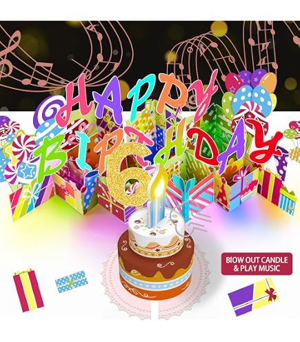 9TH Musical Birthday PopUp Card, Blowable LED Light Candle 3D
