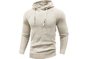 Zaitun Mens Hooded Sweatshirt Long Sleeve Solid Knitted Hoodie Pullover Sweater