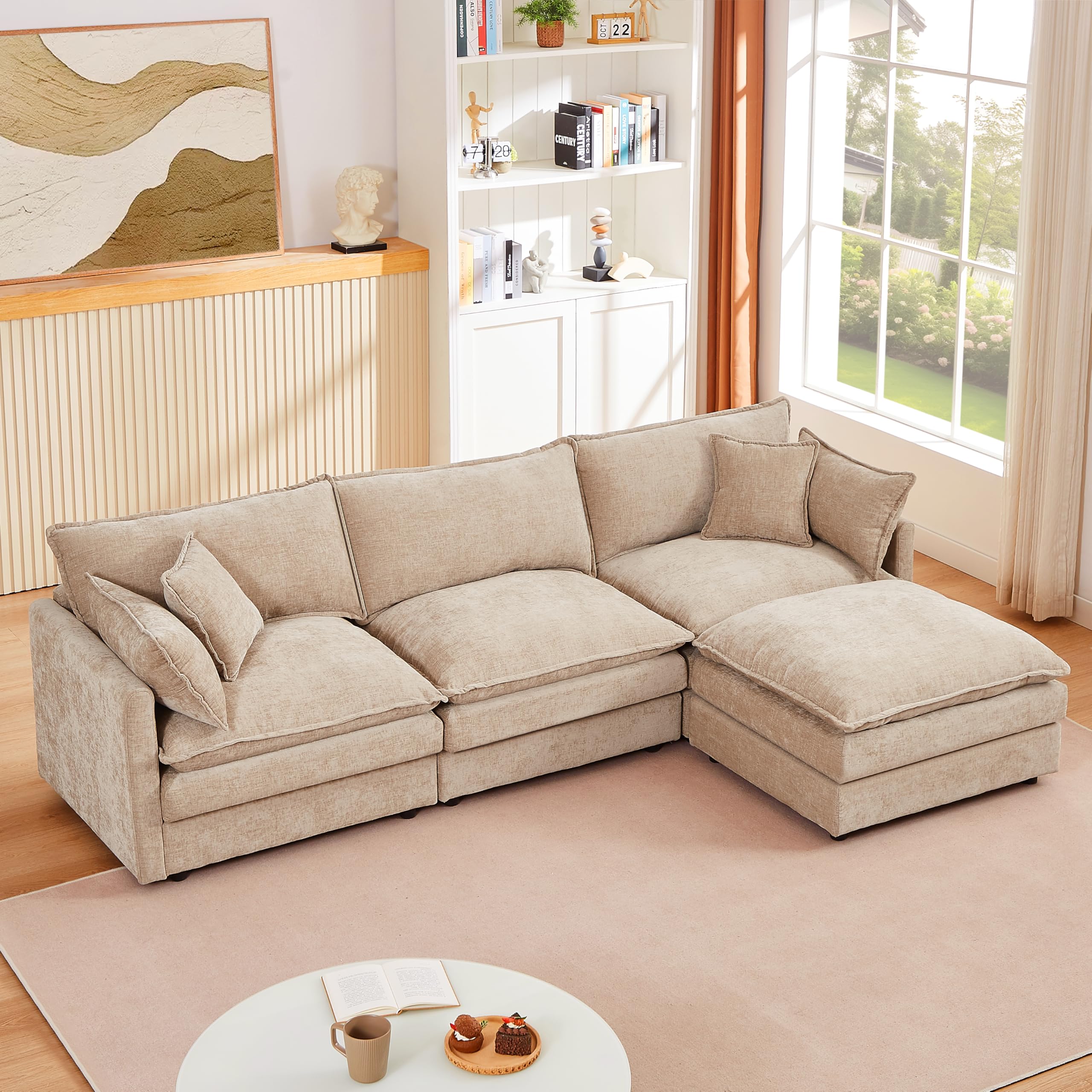 Photo 1 of ****PARTIAL SET/ ONLY 1 PIECE*** Eafurn Oversized Reversible Modular Sectional Sofa with Movable Ottoman, 4 Seater Convertible L Shaped Corner Couch Modern Chenille Sofa Set w/Double Layers Seat Cushions for Living Room Apartment