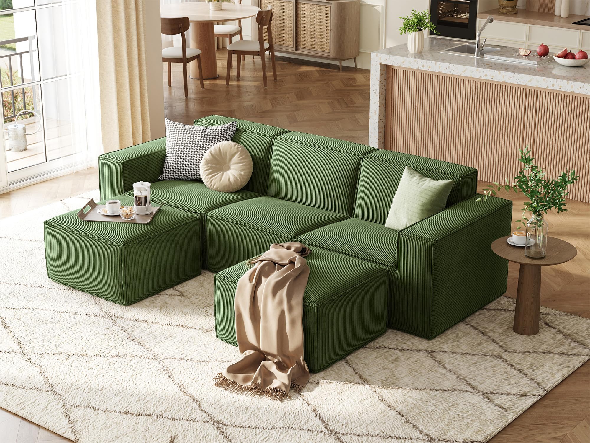 Photo 1 of *PARTIAL SET*
LINSY HOME Modular Sectional Sofa, 105" Boneless Couch U Shaped 3-Seat Sofa with 2 Ottomans, Corduroy Sectional Cloud Couches for Living Room, No Assembly Required, Green