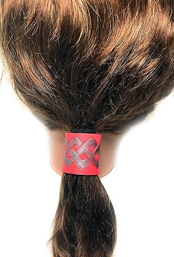 Amazon Com Red Leather Silver Celtic Knot Hair Tie Ponytail Wrap