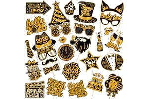 30 PCS New Years Eve Party Photobooth Props Unisex NYE Paper Photo Booth Props for Masquerade 2026 Happy New Year Decorations