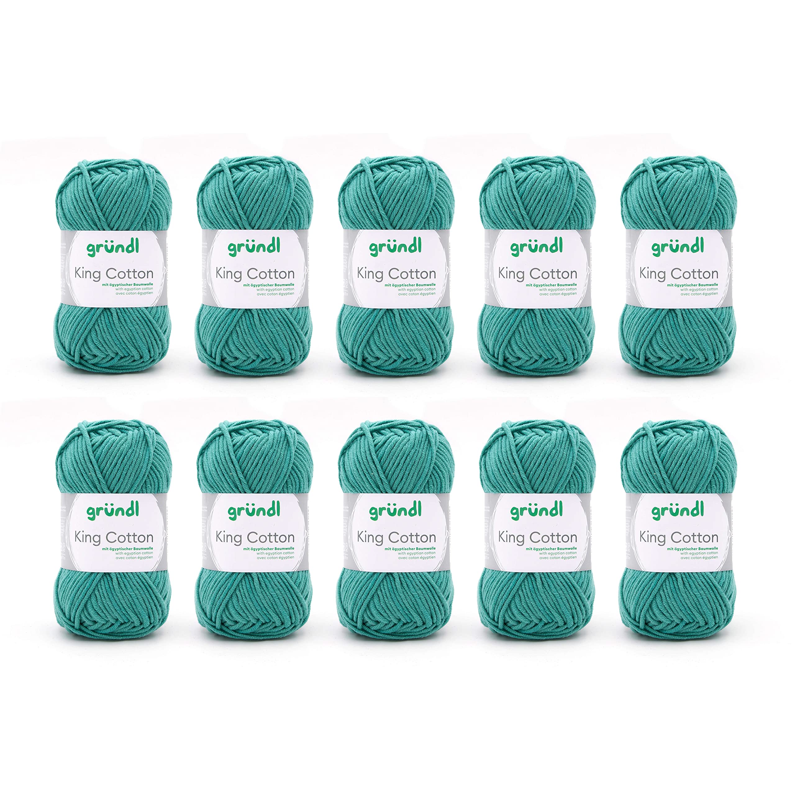 Gründl King Cotton Wool - Thick Wool for Knitting - Knitting Yarn - Crochet Yarn - Soft and Skin Friendly - 55% Polyacrylic, 45% Cotton - 10 Balls 50 g / 78 m - Needle Size 6-7 - Jade