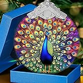 Peacock Christmas Ornaments Colored Peacock Glass Ornament Xmas Tree Hanging Decorations with Ribbon & Gift Box, Gifts for Women, Bird Lovers White Elephant Gifts for Friendship