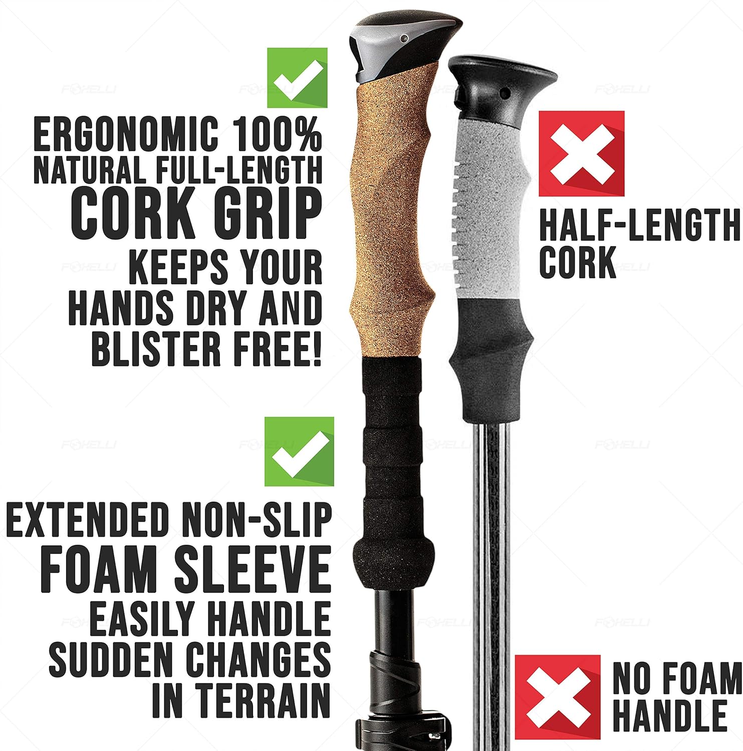 Foxelli Folding Trekking Poles – Ultra Compact, Lightweight & Durable Aluminum 7075 Collapsible Hiking Poles with Natural Cork Grips, Quick Locks, 4 Season All Terrain Accessories & Carrying Bag : Sports & Outdoors