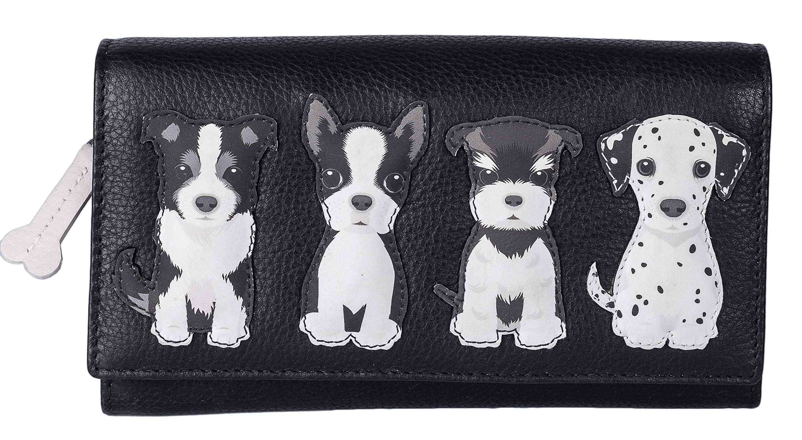 Sitting Dogs Soft Leather RFID Matinee Purse by Mala Leather - Best Friends Collection (Black)