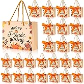 H1vojoxo Friendsgiving Party Gift Bags - 25pcs Friendsgiving Orange Gift Bags with Handles 7.5x2.8x5.9'' Thanksgiving Goodies Candy Bag with Bow Ribbon for Friend Guest Thanksgiving Party Favor Bag