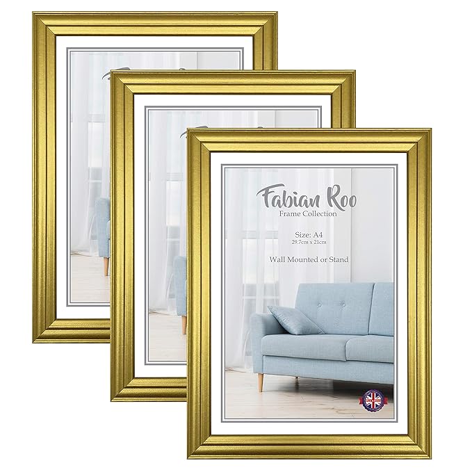3 Pack of A4 Gold Wooden Picture Frames with Stand & Wall Hang Amazon
