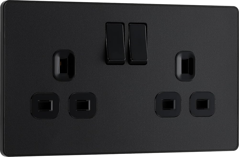 BG Electrical Evolve Double Switched Power Socket Matt Black 13A PCDMB22B