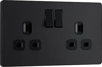 BG Electrical Evolve Double Switched Power Socket Matt Black 13A PCDMB22B