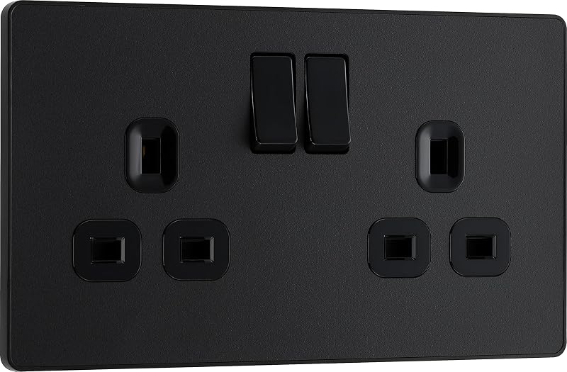 BG Electrical Evolve Double Switched Power Socket Matt Black 13A PCDMB22B