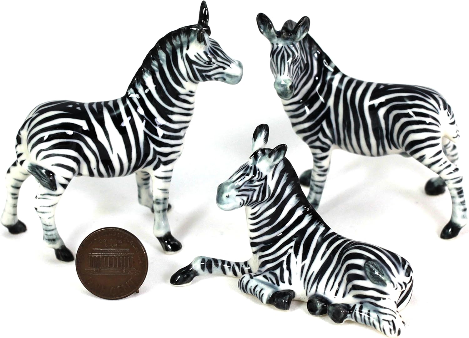 Zebras Collectibles 3 ZEBRA SET POTTERY STATUE WILD ANIMAL MINIATURE