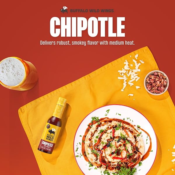 BUFFALO WILD WINGS CHIPOTLE HOT SAUCE, 5 FL OZ, MEDIUM HOT DIPPING SAUCE, MARINADE AND SEASONING FOR CHICKEN WINGS AND PORK RIBS, MADE WITH CHIPOTLE PEPPERS