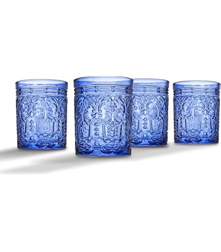 Godinger Highball Gläser 4er Set – Blaue Glasbecher Mit Paisley-Muster, 370 Ml, Spülmaschinenfest & Bleifrei