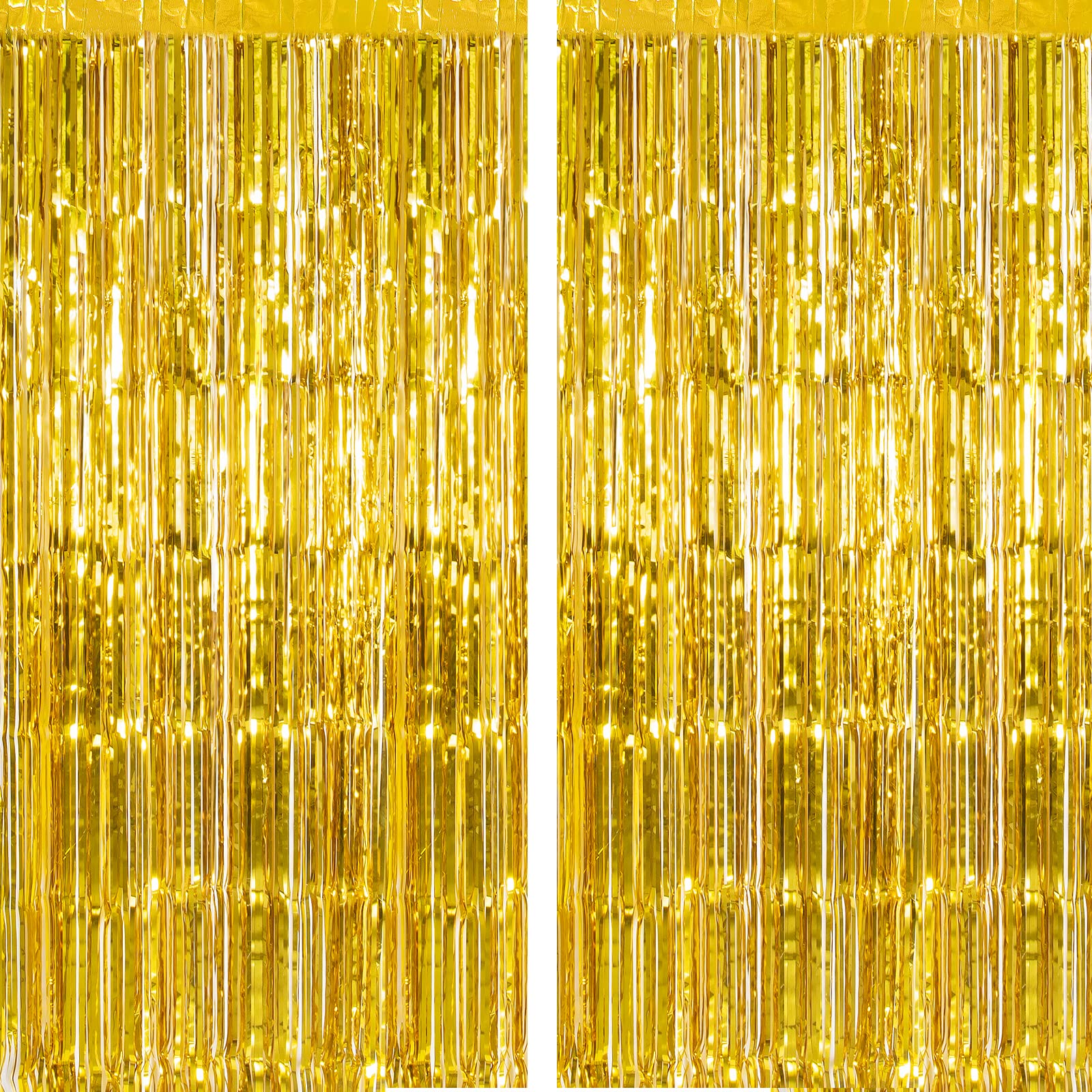 CHRORINE 2pcs 3ft x 8.3ft Gold Tinsel Foil Fringe Curtains Streamers Backdrop for Birthday Graduation Wedding Engagement Bridal Shower Bachelorette Holiday Gold Party Decorations
