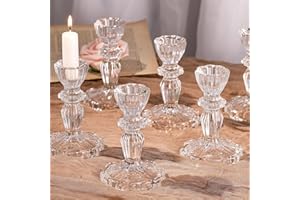 Simeitol Glass Candlestick Holders Set 6PCS, Clear Taper Candle Holders Bulk, Crystal Tall Candle Holder for DIY Wedding, Festival, Party, Christmas Table Decor