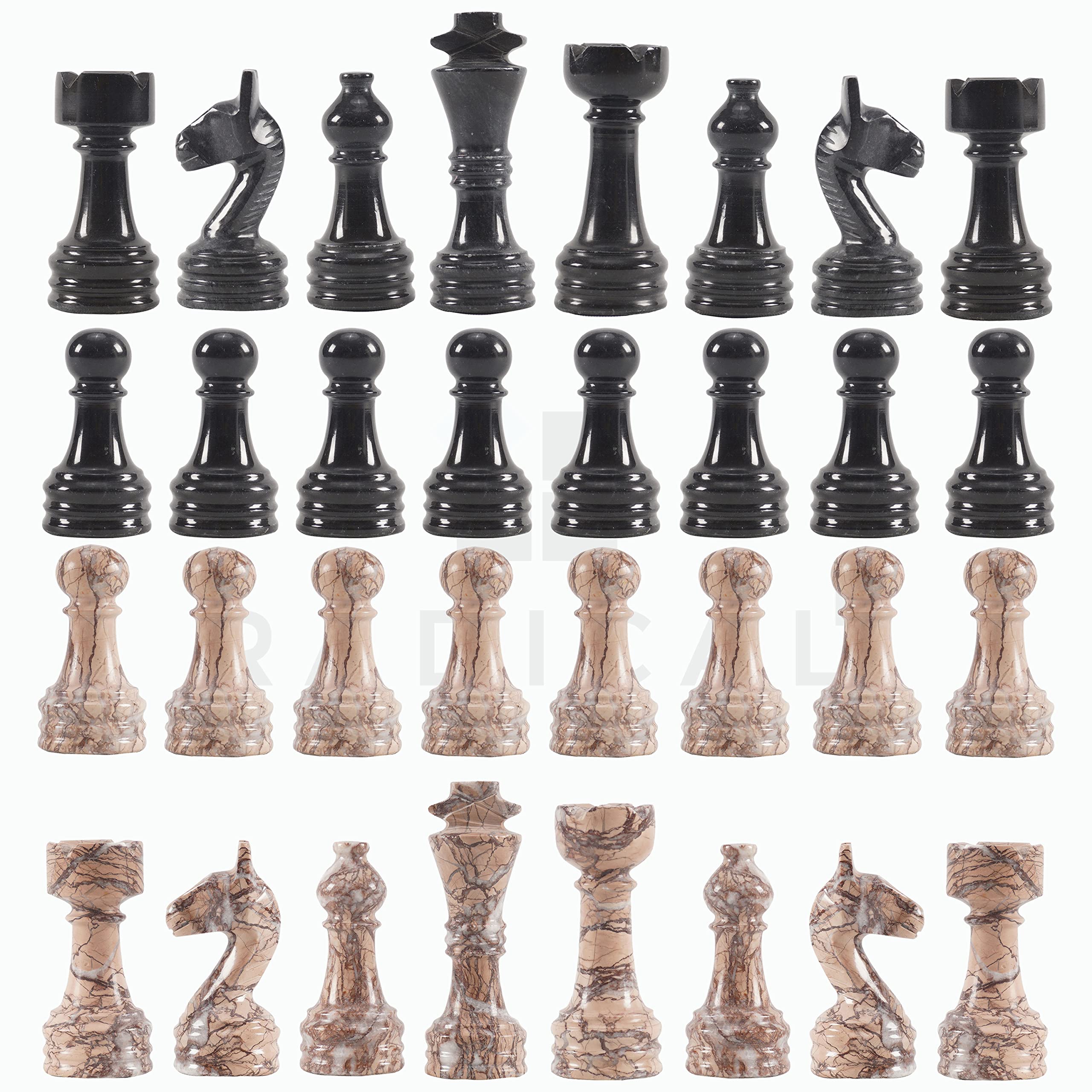 Radicaln Marble Chess Figures 3.5'' Inches Black and Marinara Handmade Chess Pieces Family Game Marble Chess Set Figures Chess Board Game