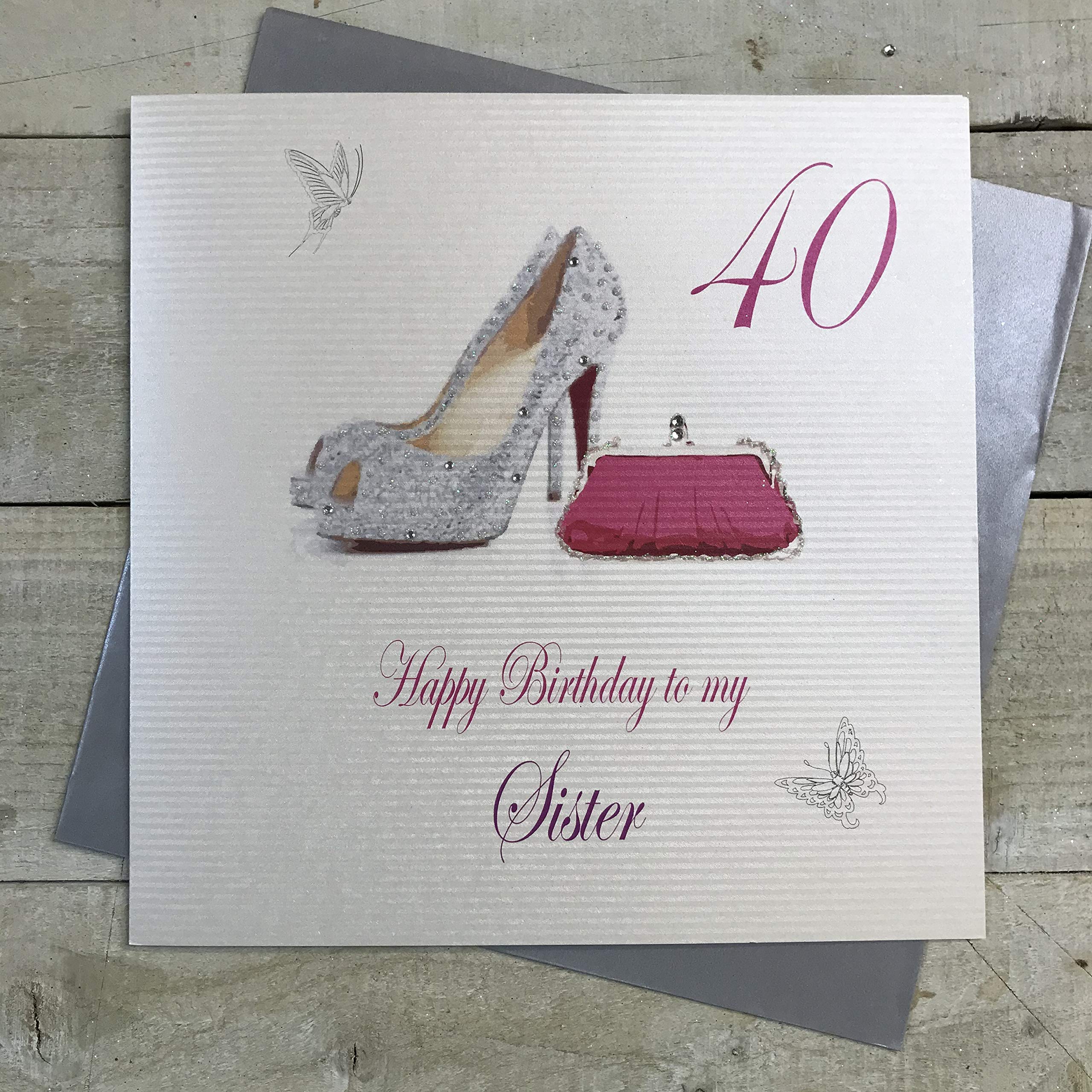 WHITE COTTON CARDS Large Pink Handbag and Shoes Design 40th Happy Birthday to My Sister Handmade Card, XSS3