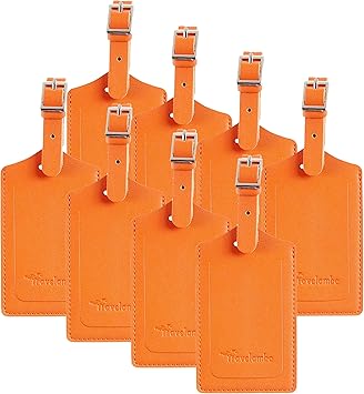 orange leather luggage tag