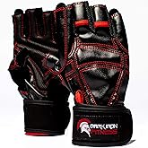 Dark Iron Fitness Genuine Leather Gym Gloves for Men Women, Wrist Wrap Support Workout Gloves for Weight Lifting Crossfit Deadlift Barbell Exercise Palm Padding Callus Protection Grips