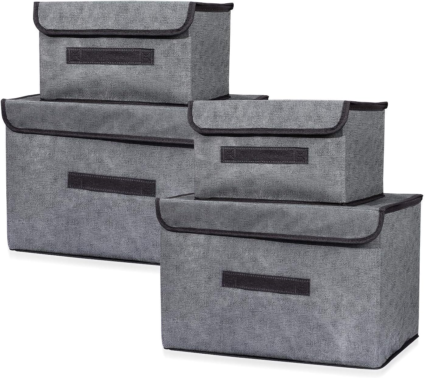 FATMOON Set of 4 Foldable Storage Baskets Box, Collapsible Cationic Fabric Storage Bins, Durable Organizer for Shelf Nursery Home Closet Office