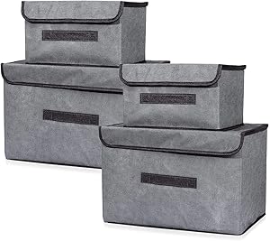 FATMOON Set of 4 Foldable Storage Baskets Box, Collapsible Cationic Fabric Storage Bins, Durable Organizer for Shelf Nursery Home Closet Office